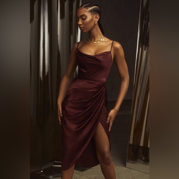 HOUSE OF CB 'Reva' Raisin Satin Balcony Corset Dress - Picture 10 of 16